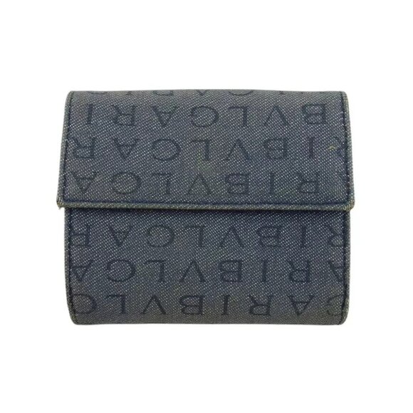 BVLGARI Mini Wallet Logomania Denim Canvas x Leather Auth Used - Picture 3 of 10